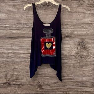 The Classic Women's Navy Tank Top with Red and Gold Heart Design